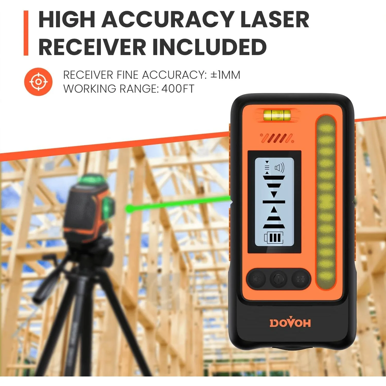 Outdoor Laser Level with Receiver : Daylight High Visibility Laser Level 360 Self Leveling Up To 400ft Long Range