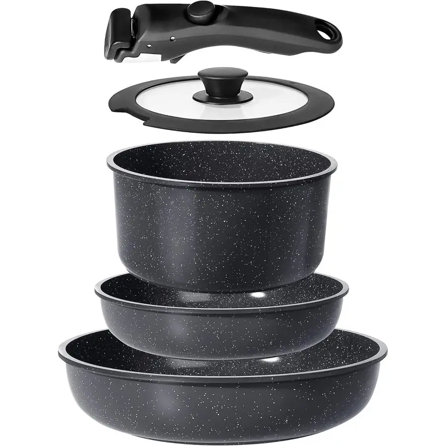 

Ceramic Pots and Pans Set Non Stick, Nonstick Detachable Handle Cookware Sets, Non Toxic Induction Kitchen Pot and Pan with Remo