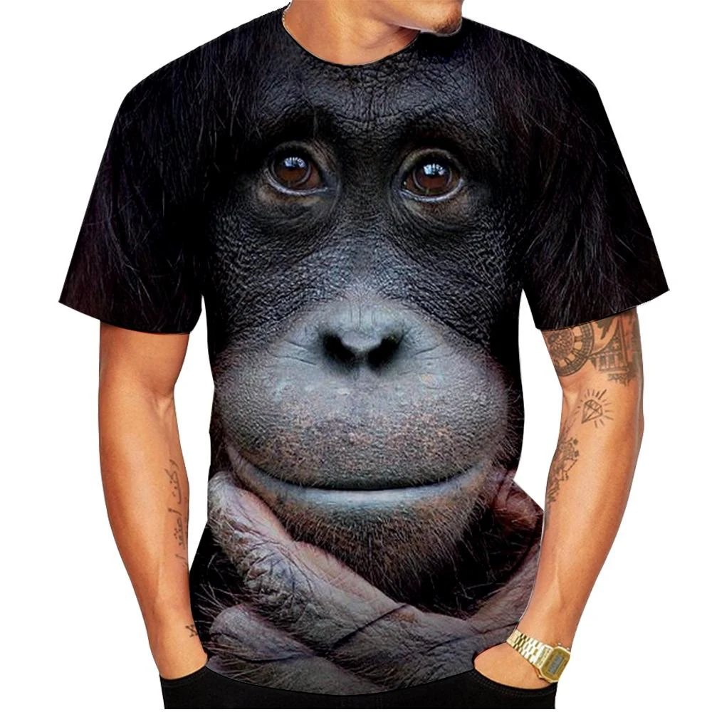 New casual men\'s new 3D design spoof gorilla funny monkey T-Shirt Funny pout monkey 3D printing Summer Short Sleeve Shirt Kids