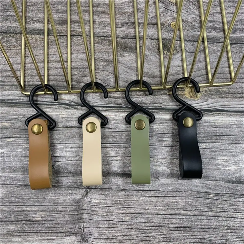 5PCS Outdoor Camping Hooks S-Shaped Leather Hanging Hooks Triangle Storage Rack Shelf Hooks Keychain Portable Camping Hangers