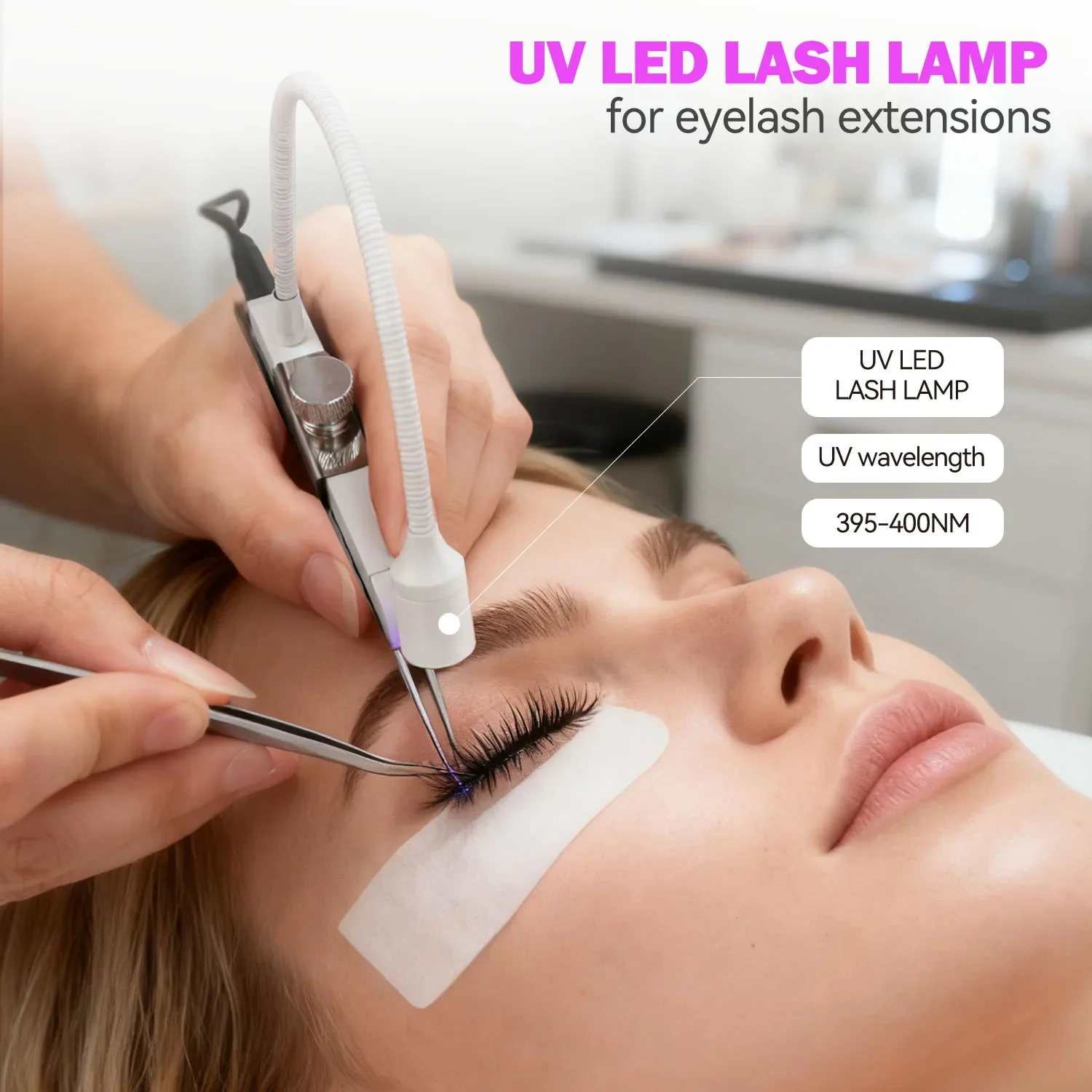 UV Eyelash Beauty Light 395nm Eyelash Gel Curing LED UV Illuminator, Foot Switch, Portable Handheld Tweezers Light