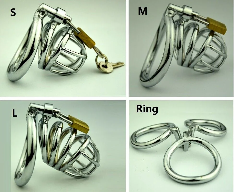 Stainless Steel Male Chastity Device Belt Bird Cage Lock Bondage Restraint Ring for Men with Curved Penis Ring Sex Toys for Men