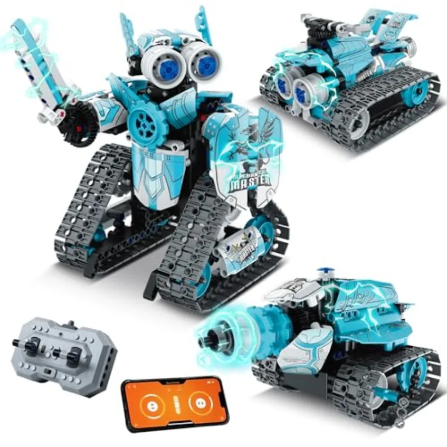Educational STEM robot building kit for ages 6-12+ ABS plastic blue-gray 3-in-1 DIY RC robotics with app and remote control