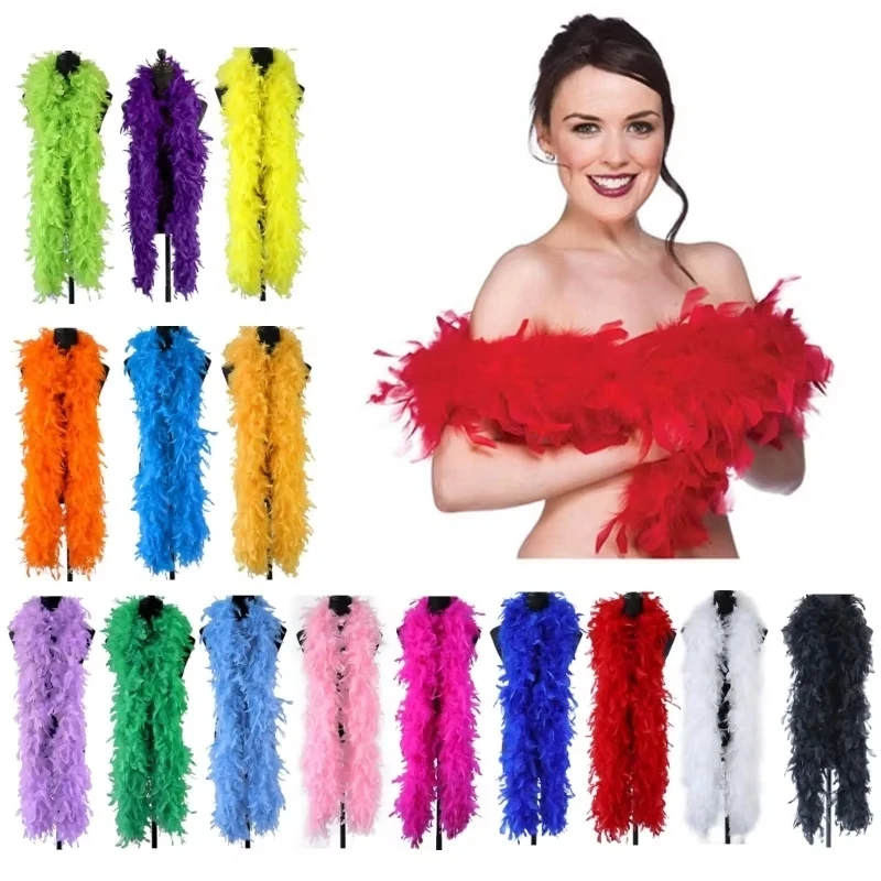 

2Meter Plush Turkey Feather Boa 200g Clothes Decorations for Party Wedding Clothes Dress Shawl Scarf Diy Jewelry Accessory Craft