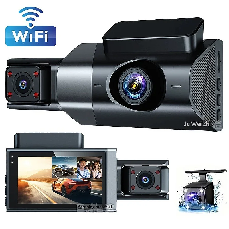 Car Dash Cam 1080P Triple Lens WiFi 3 Channel Recorder Front Rear Inside
