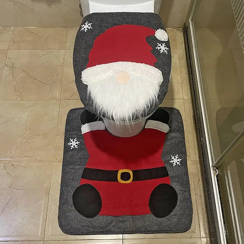 Christmas Warm Cute Toilet Seat Cover Non-Slip Gnome Toilet Seat Cover Winter Thicker Soft Washable Toilet Seat Cover Mat