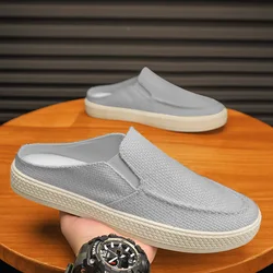 Men's Sneakers Summer Slip-On Loafers Platform Outdoor Casual Shoes for Men New Closed Toe Slippers Linen Surface Slip-on Shoes