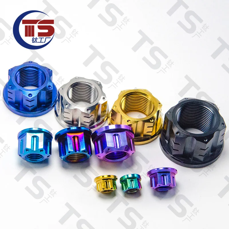 TS 2pcsM5 M6 M8 M10 M12 M14 M16 M18 M20Titanium Nuts Torx Flange Nut Hexagon for Bike Motorcycle Titanim Fastener Pitch 1.25/1.5