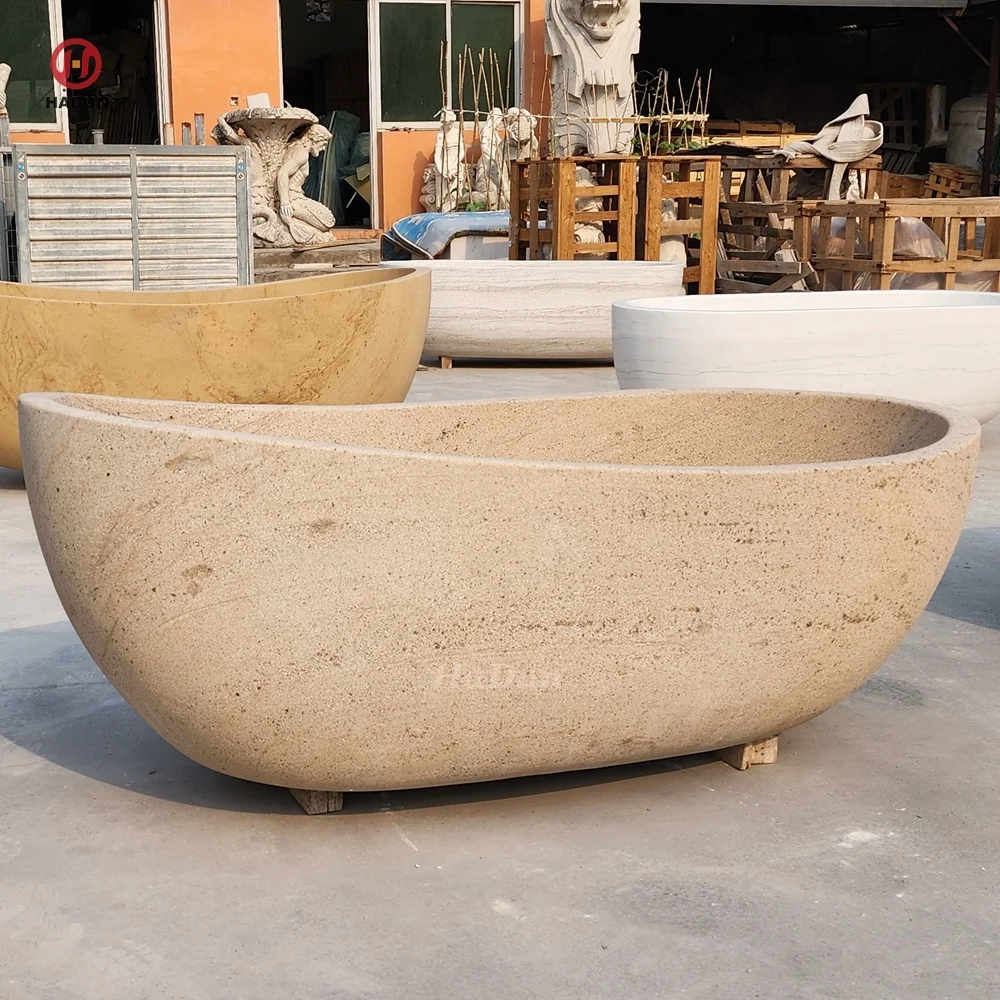 Luxury Stone Baths,Custom Made Oval Round Stand Bathtub And Bathroom Stone  standing Sandstone Bath Tub For Modern Bathroom