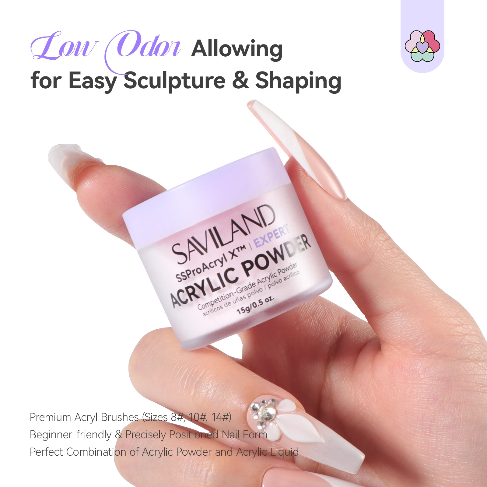مجموعة أظافر أكريليك احترافية من SAVILAND مع مسحوق شفاف سائل أبيض ووردي سعة 200 مل مقاس 8 10 14 أشكال فرش للنحت ثلاثي الأبعاد #5