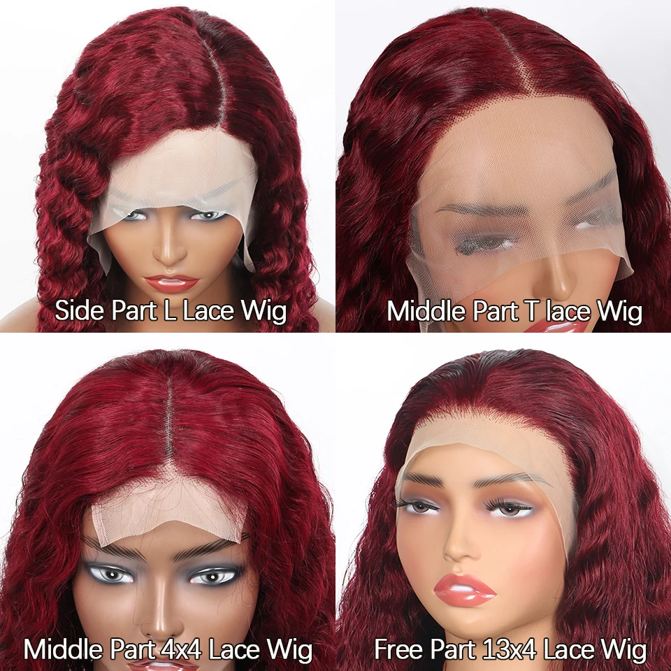 99j Burgunderrote, tiefe Bob-Perücke aus Echthaar, brasilianische, kurze, lockige Wellen, 13x4 Lace-Front-Perücke aus Echthaar, vorgezupfte Babyhaare für Damen. – Detail 8