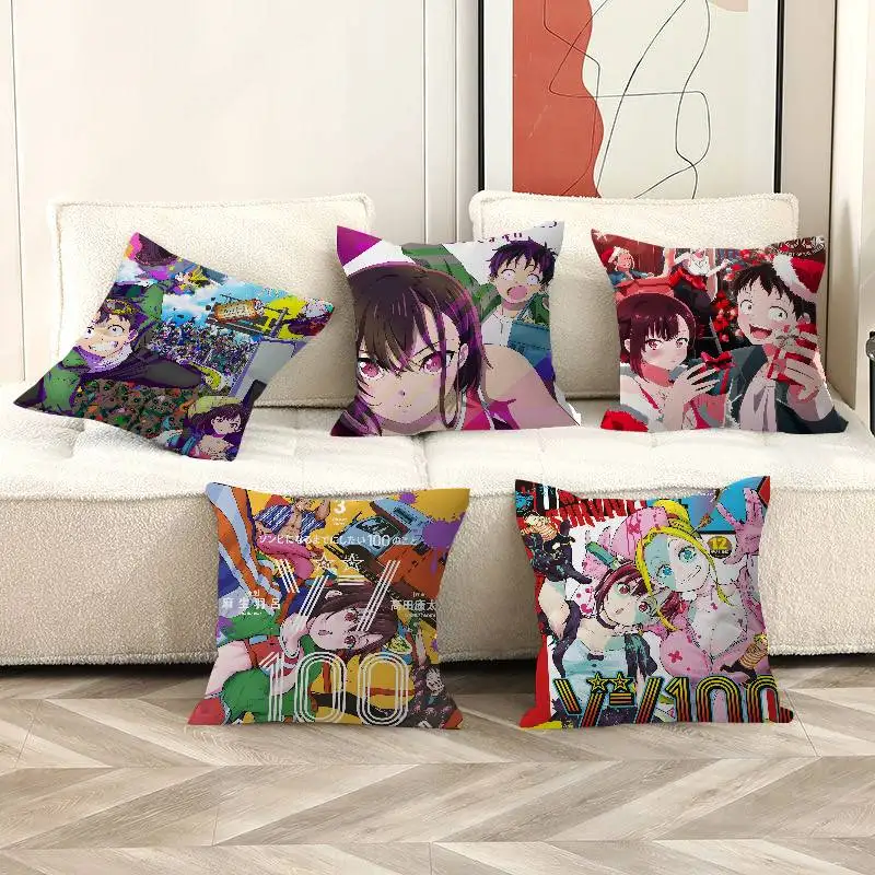 Zombie Anime Z-Zom 100: B-Bucket L-List O-F T-The D-Dead Cushion Cover Pillowcase Sofa Throw Pillow Home Decor Pillowcas