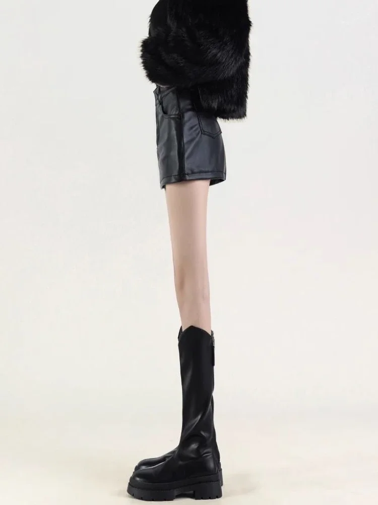 GT Hip-Jupe courte en cuir PU pour femme, taille haute, ligne A, coupe couvertes, sexy, mini cuir, streetwear assressenti, femme gracieuse, rétro, hottie