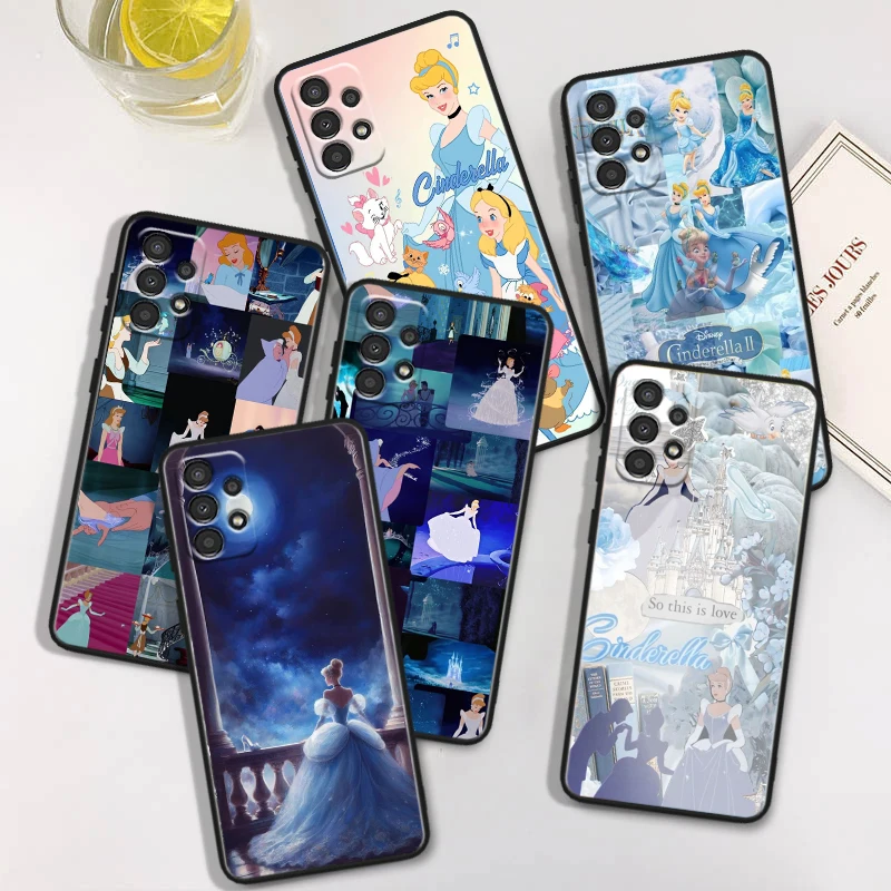 Disney Beautiful Cinderella Black Phone Case For Samsung A 01 02 03 04 05 10 11 12 13 14 20 21 22 23 25 30 S E Core Soft Cover