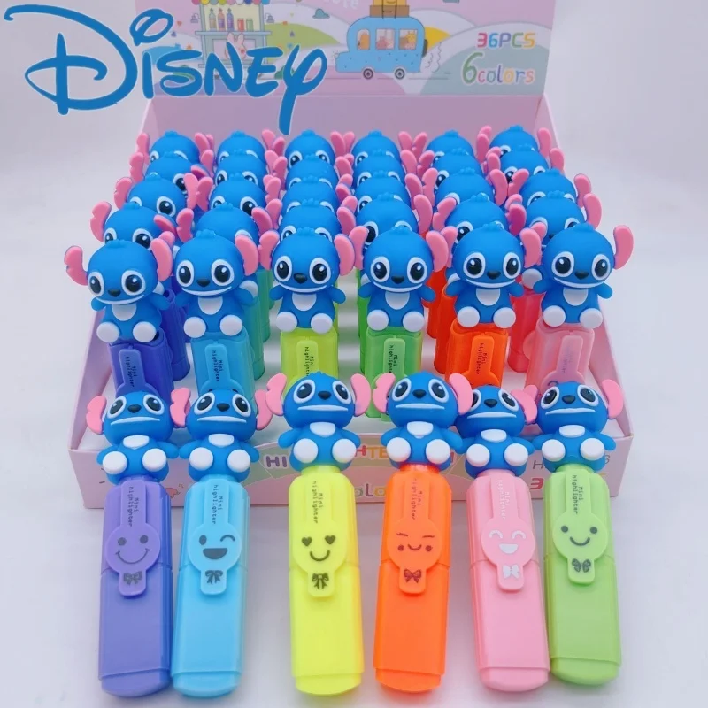 Hot Sale Cute Disney Stitch Lilo Mini 6 Colors Highlighter Bevel Head Student Color Marker Account Pen Anime Cartoon  Stationery