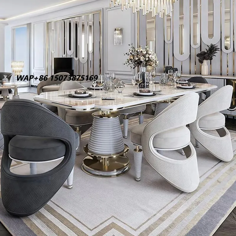 Furnistyle Luxury 10 Seater Contemporary Design Rectangular Dining Table and Chair Set with Stainless Steel Legs Home Furniture