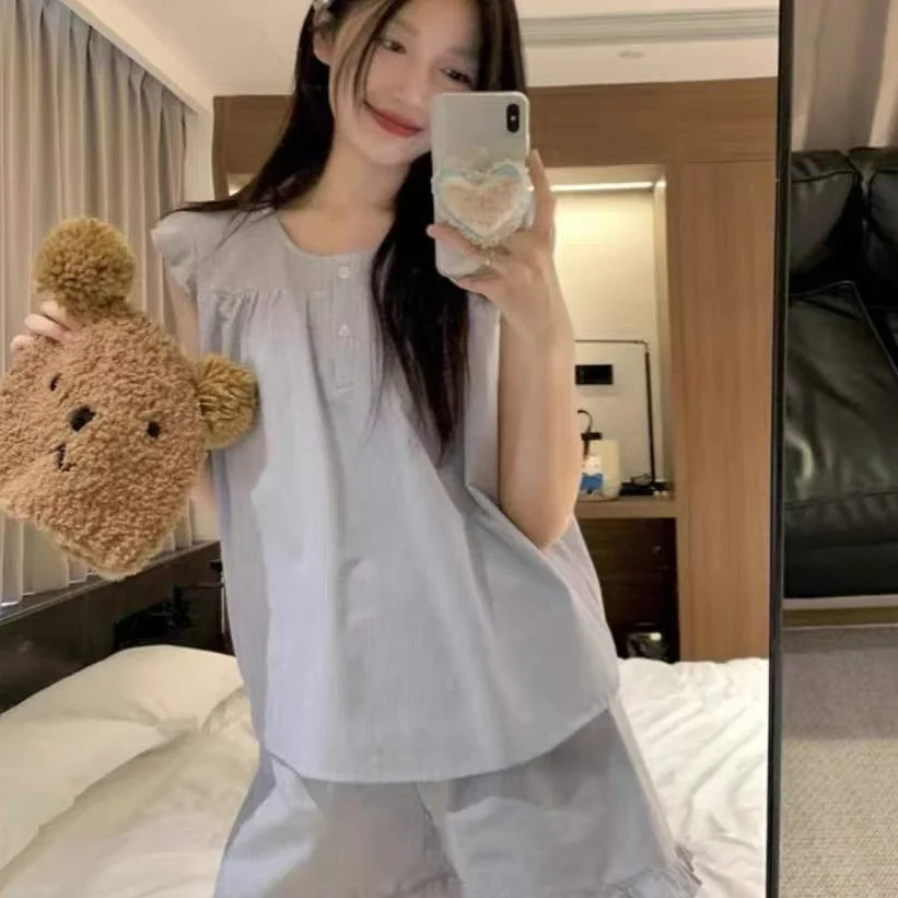 

Summer Korean Sle Svel Vest Nightgown Women's Simple Strap orts Loose Home Clothes Breathable Cloud Cotton Spwear