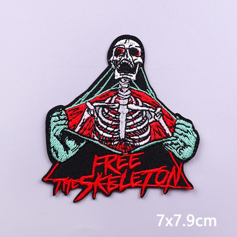 Punk Style Pach Iron On Patches On Clothes Skull/Skeleton Embroidered Patches For Clothing Stickers DIY Topible/Sewing Patch