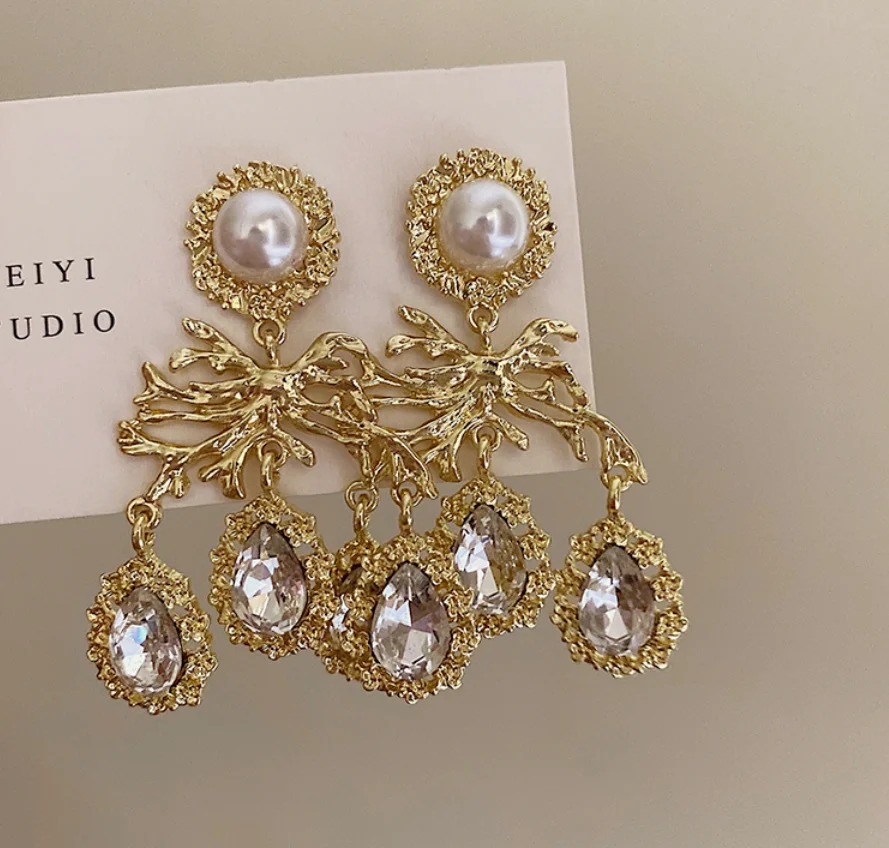 2022 new S925 silver needle gold branch pendant Vintage Baroque Pearl Earrings for women Fashion Jewelry