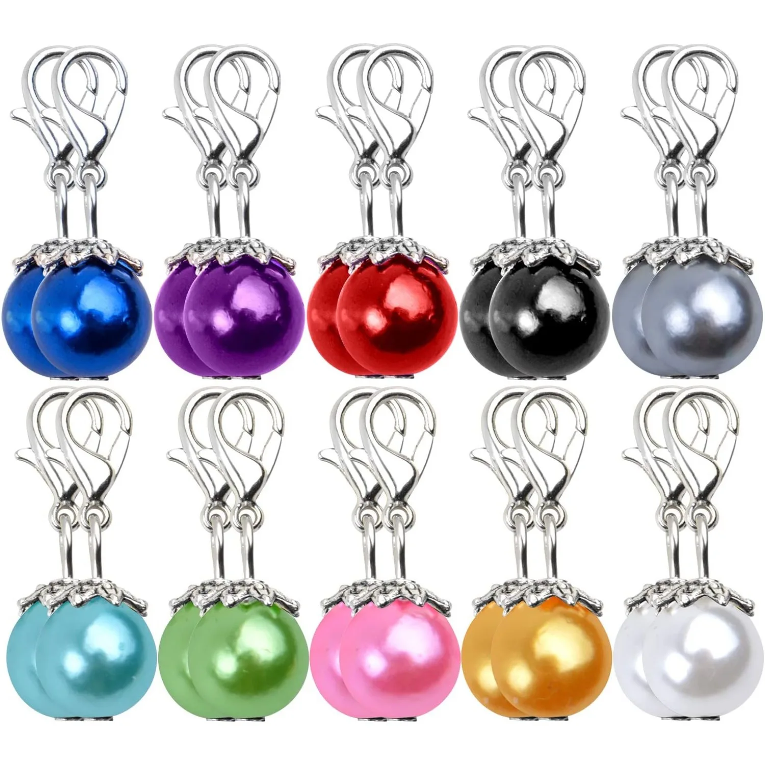 Ciondoli a clip, 20 ciondoli pendenti con perle colorate, perline pendenti con chiusura a moschettone, collane per creazione di gioielli - 10 colori