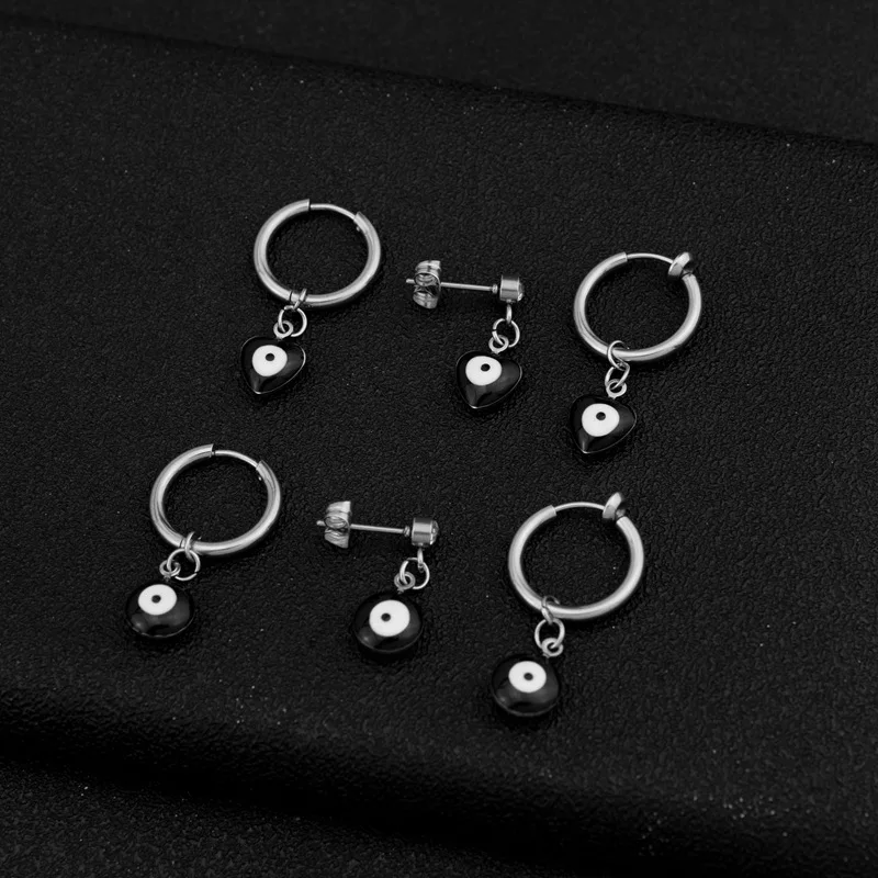 أقراط على شكل عيون ديفيد سوداء للرجال والأولاد، أقراط هوجيز هوب من الفولاذ المقاوم للصدأ مقاومة للماء، هدايا مجوهرات هيب هوب فاسق #2