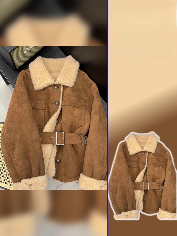 

plus Size Women's Thiened Warm Lamb Fur Jaet Vintage Collar ort Coat Spring Autumn New Sle Comfortable Lazy Sle Top