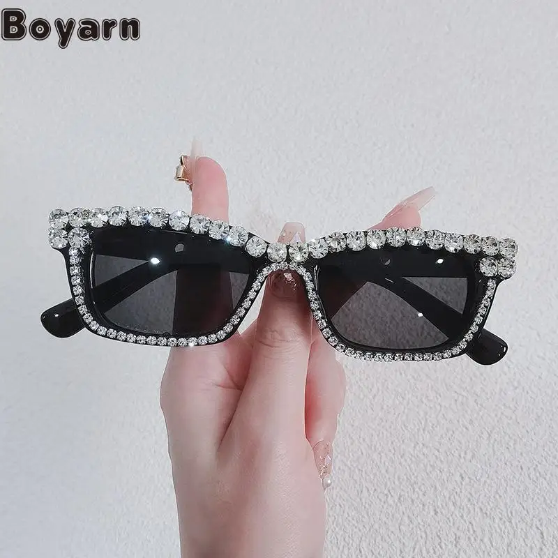 Boyarn New Box Sunglasses Steampunk Personality Y2k Colorful Glasses Street Shooting Diamond Rimmed Sunglasses