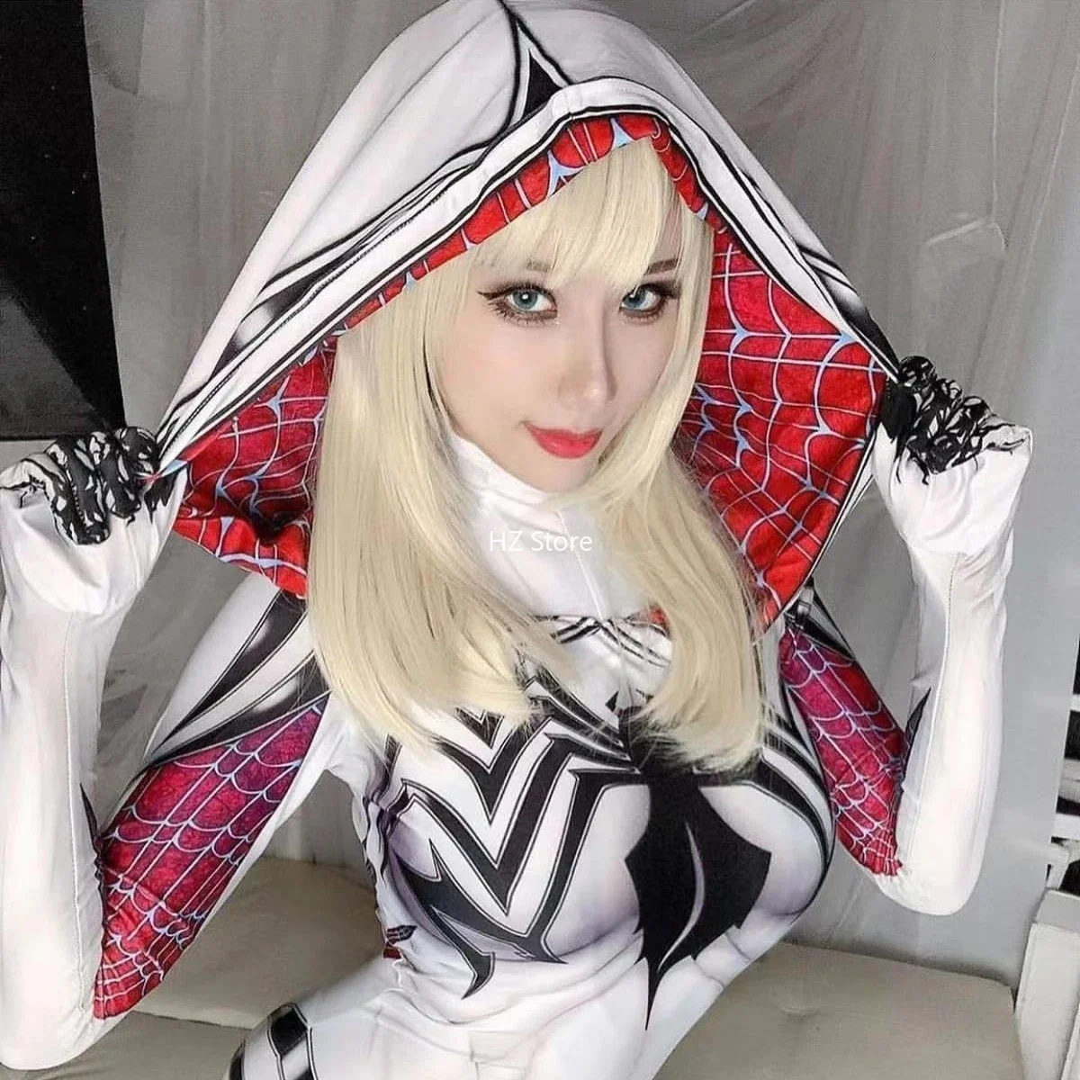 

Marvel Superhero Venom Spider-Gwen Stretchy Jumpsuit with Separated Mask Tight Fitting Halloween Cosplay Costume Lyrca Fabric