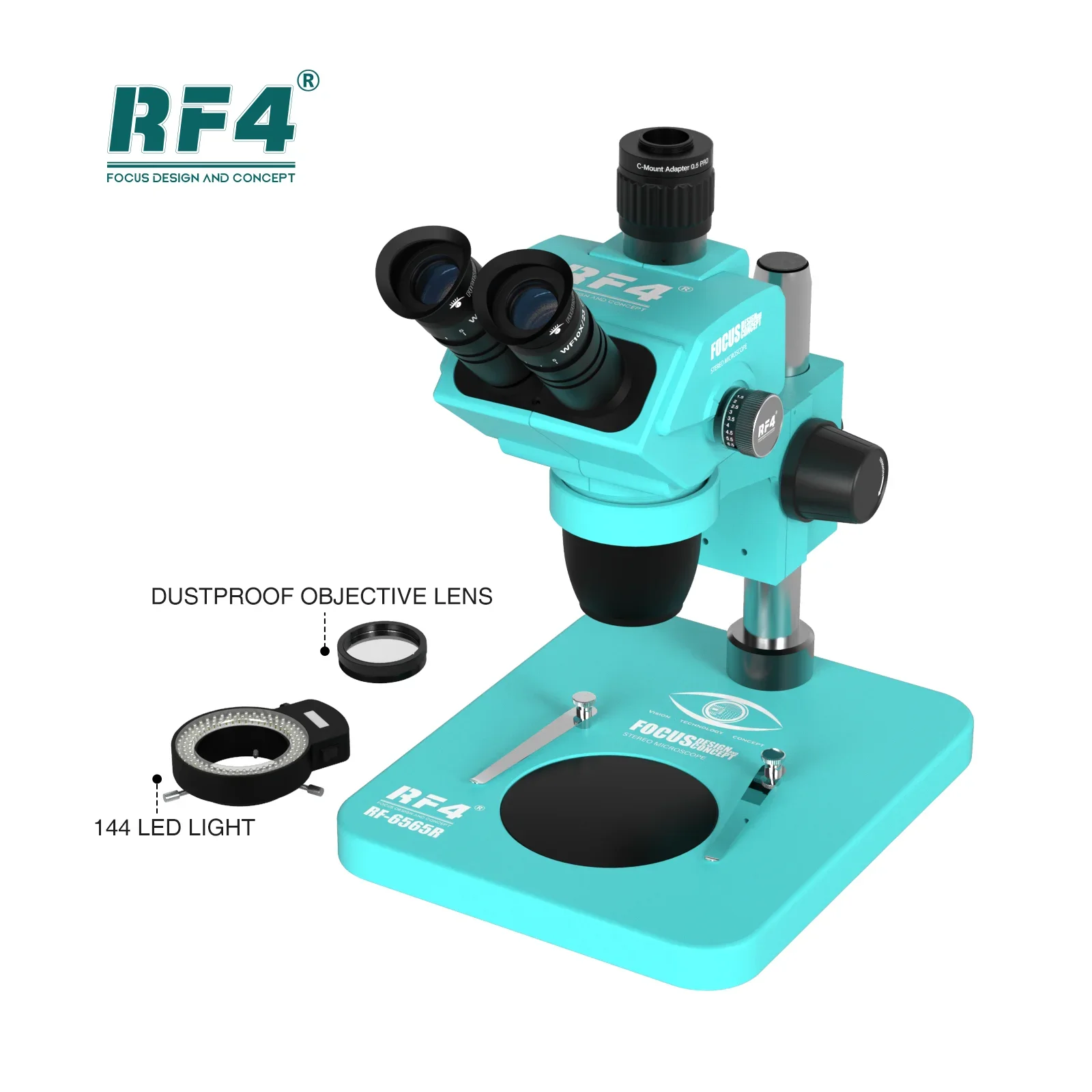 RF4 6.5-65X Can Continuously Enlarge Trinocular Continuous Zoom Stereo Microscope for Mobile Phone PCB Welding Microscope Tool