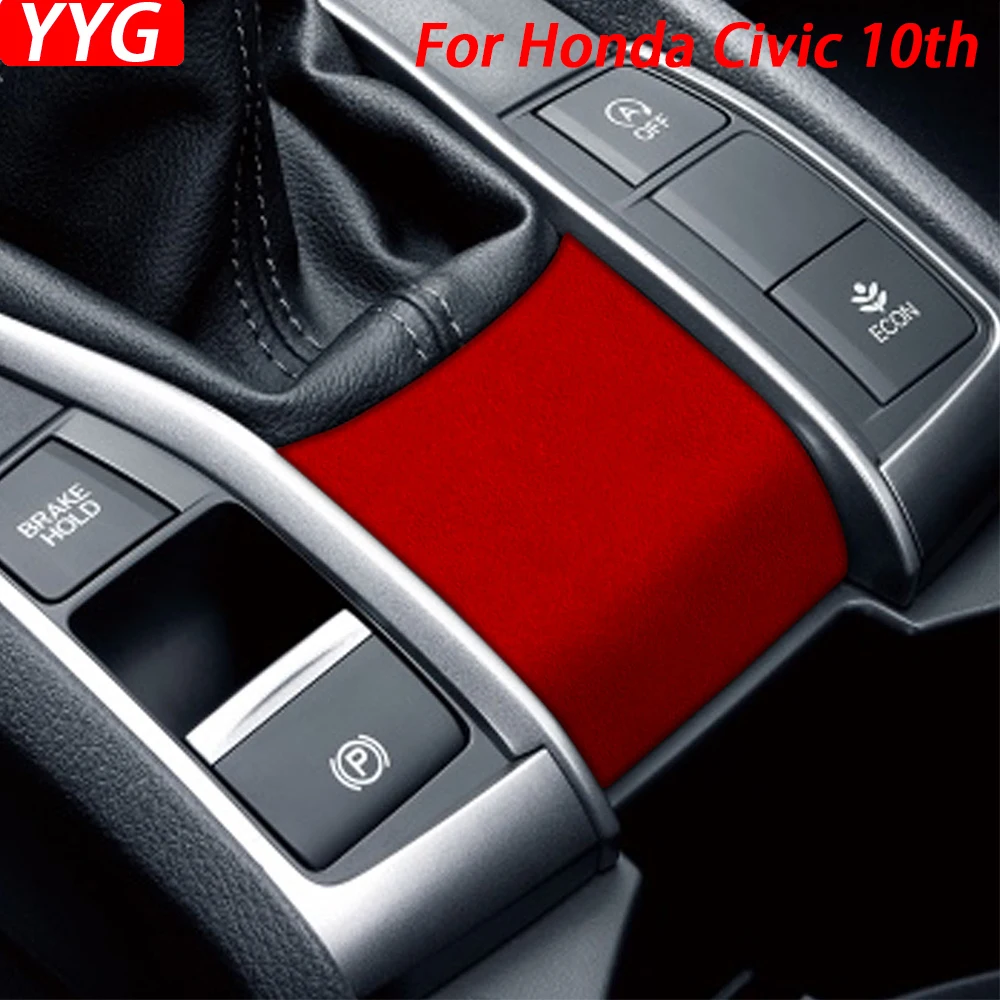 

For Honda Civic 10th 2016-2020 Red Suede Manual gear Shift Panel Trim Cover Car Interior Decoration Modification Accessories