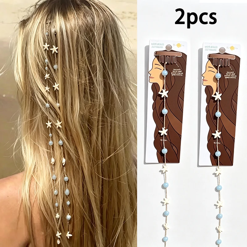2PCS Shell Hair Clip Tassel Hairpin For Women Braid Hair Charm Beach Vacation Hair Accessories