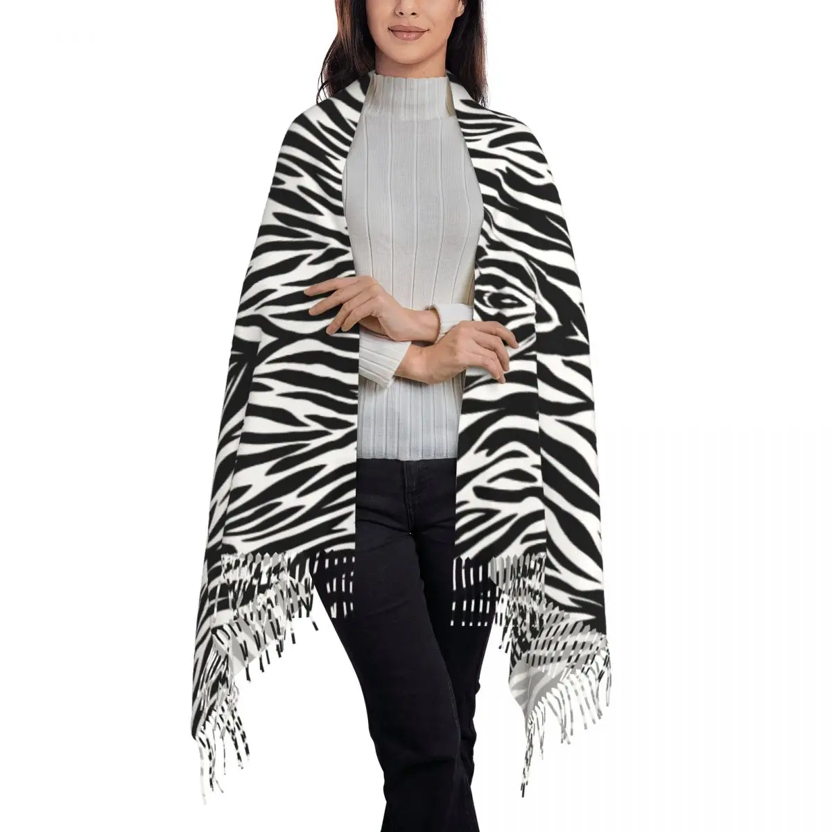 Zebraprint sjaal wrap voor dames lange winter warme kwast sjaal unisex sjaals