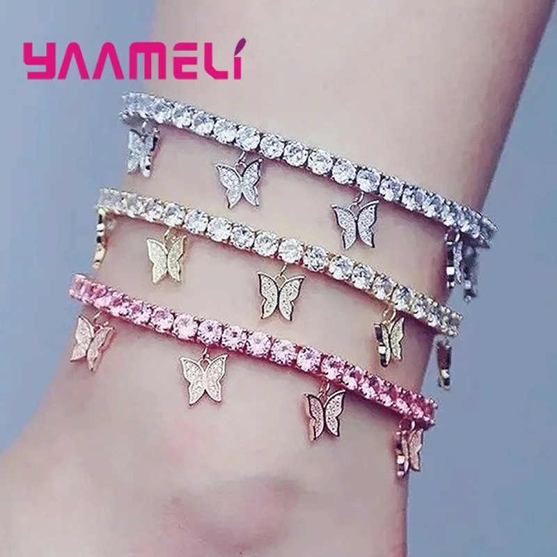 

Fashion Butterfly Anklet Rhinestone Tennis Chain Foot Jewelry for Women Summer Beach Anklet Butterfly Barefoot Chain