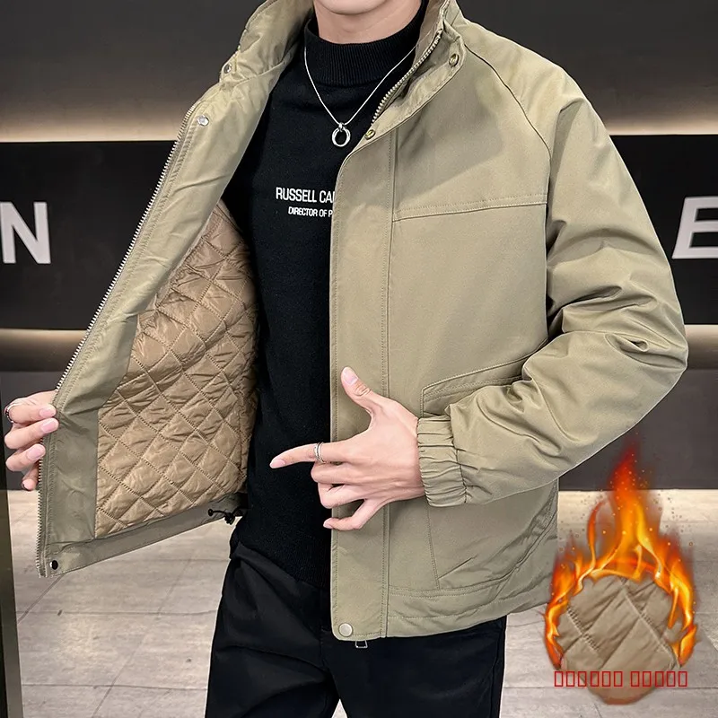 

Men's Thiened Cotton Jaet Stand Collar Workwear Upper Body Warm Coat Faionable All-Match Youth Outerwear Coat