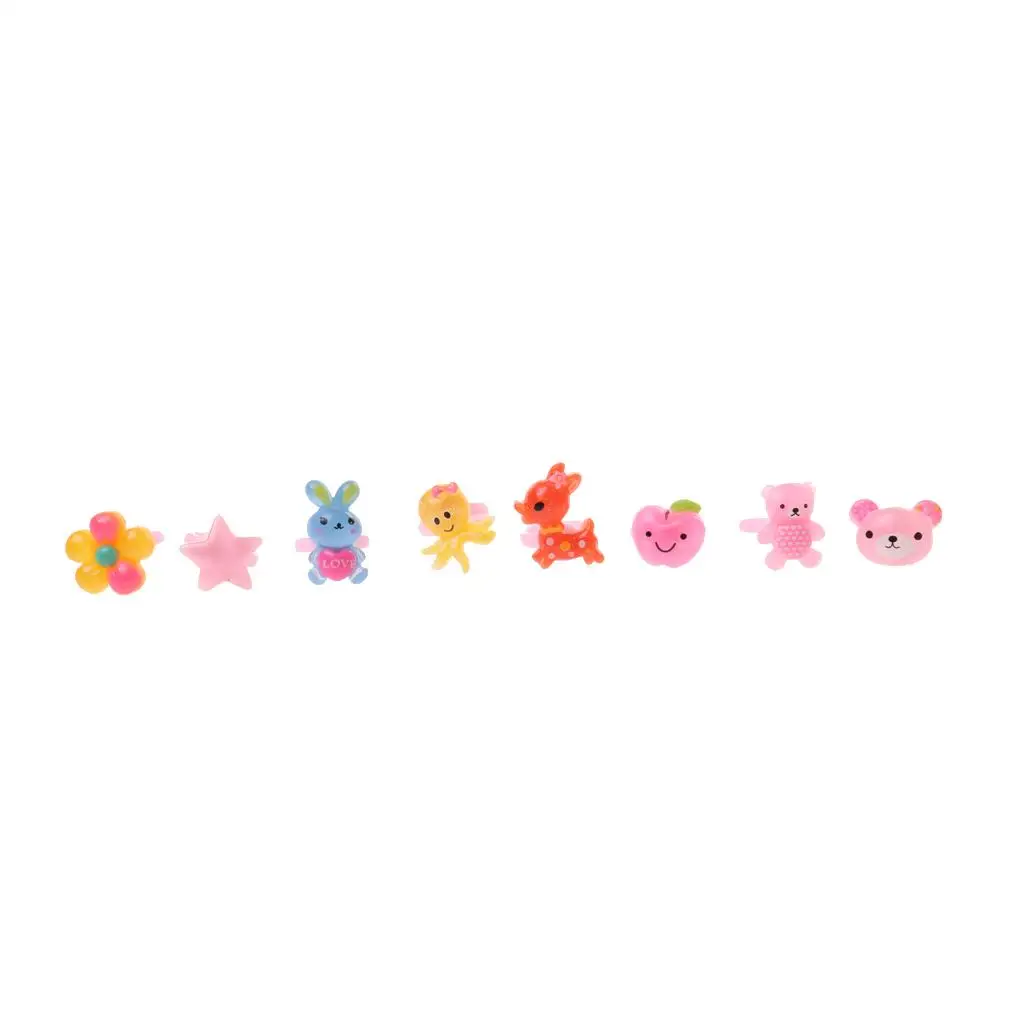 Adjustable Kids Rings Set Pink Resin Jewelry Ring for Girls Party Bag Fillers Present Gift