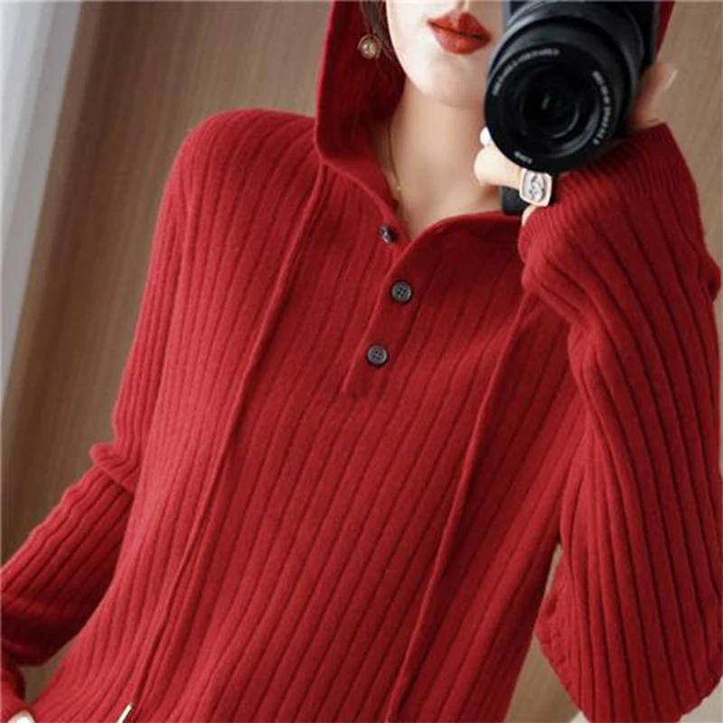 Spring Autumn Women\'s Solid Loose Casual Sweater Hoodies Female Elegant Simple Pullover Top All-match Knitting Jumper Outwear