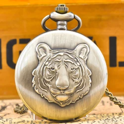 Steampunk Vintage Bronze Animal Tiger Quartz Pocket Watch Necklace Pendant Clock Chain Men Women Chain Gift