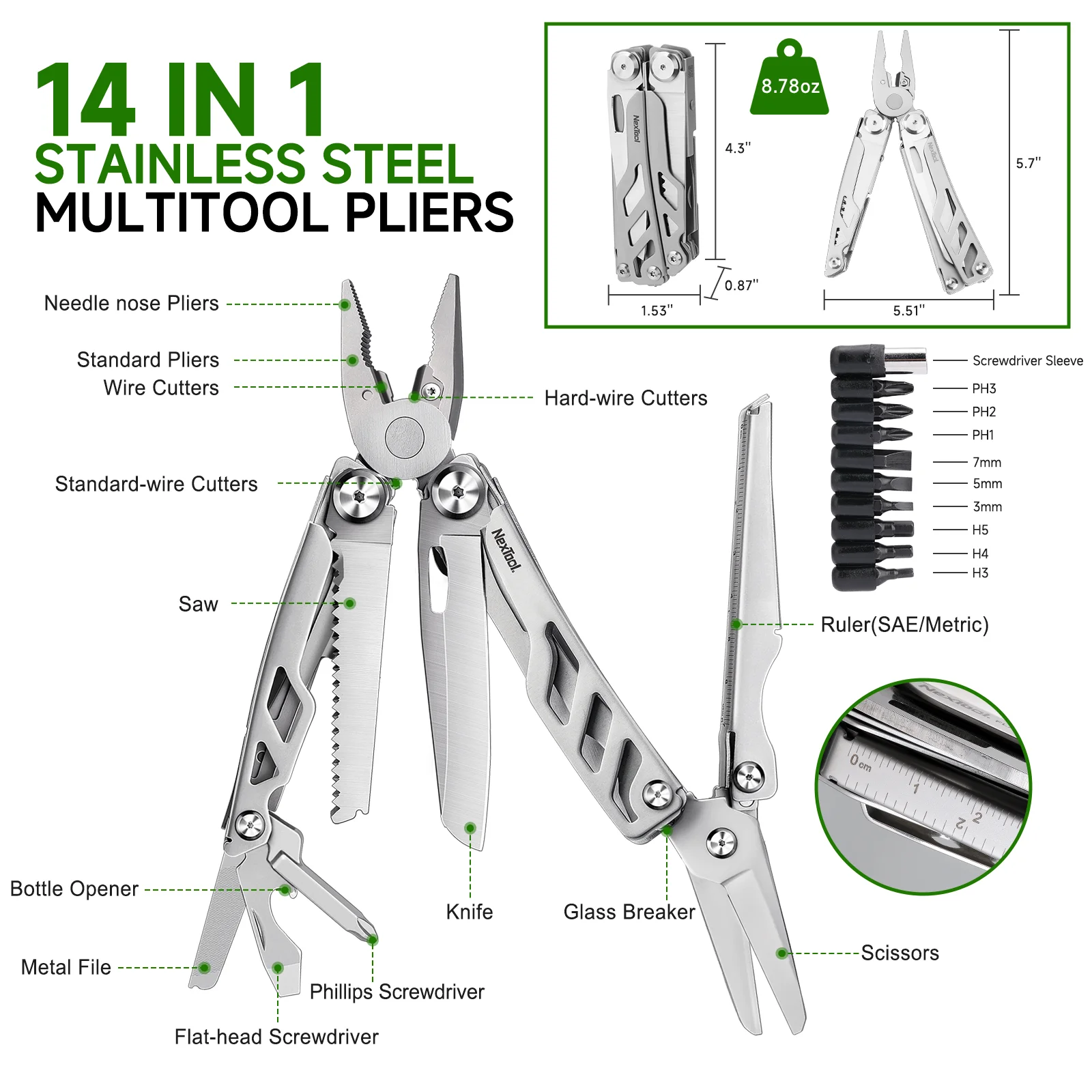 NexTool Flagship Max 14 In 1 Multi tool Pliers Folding Knife Tactical Pocket Camping Survival knives For Outdoor  EDC Tools