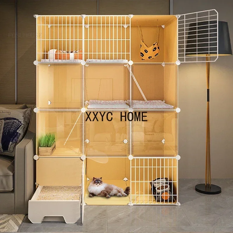 

Luxury Transparent Cat Cages Home Large Modern Cat Villa Pet Accessories Iron Art Cat House with Toilet Multi-story Pet House