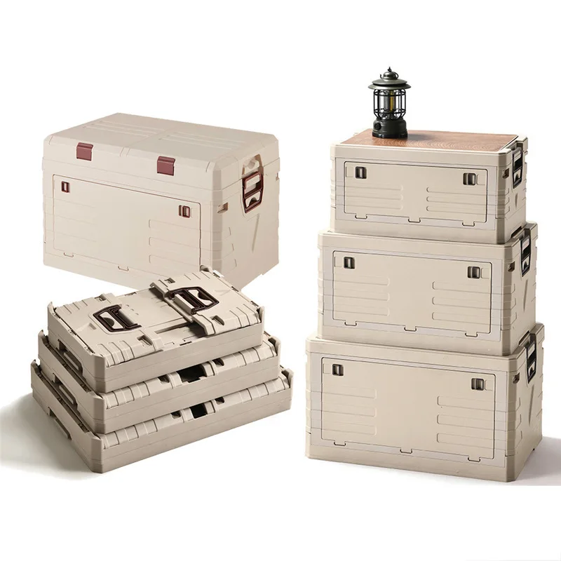 손잡이가 달린 대용량 사이드 오픈 문짝, 휴대용 접이식 캠핑 상자, 야외 나무 커버, 플라스틱 보관함, 신제품