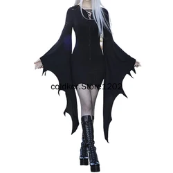 Medieval Vampire Cosplay Costume Women Sexy Slim Gothic Black Dress Vintage Bat Sleeve Witch Halloween Carnival Party Dresses