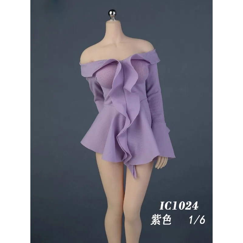 

1/6 Scale Beauty Soldier Ruffle Bell Sleeve V-neck Pure Color Dress Clothes Model for 12'' Action Figures Body Ornaments