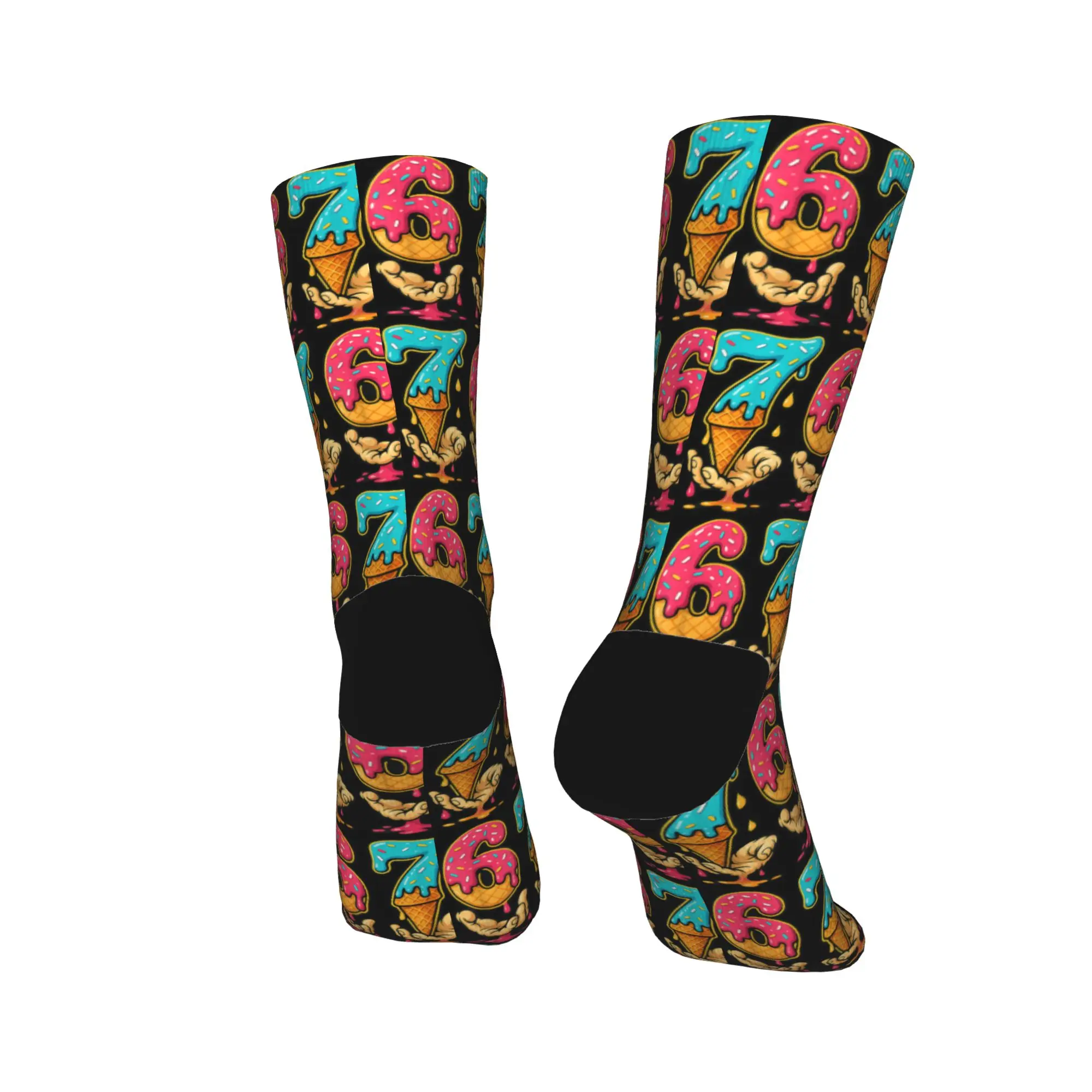 Calzini da uomo per adulti 67 Gelato Drip Meme Six Seven Gen Alpha Slang Calze Calzini antiscivolo Calzini da corsa invernali dal design Harajuku