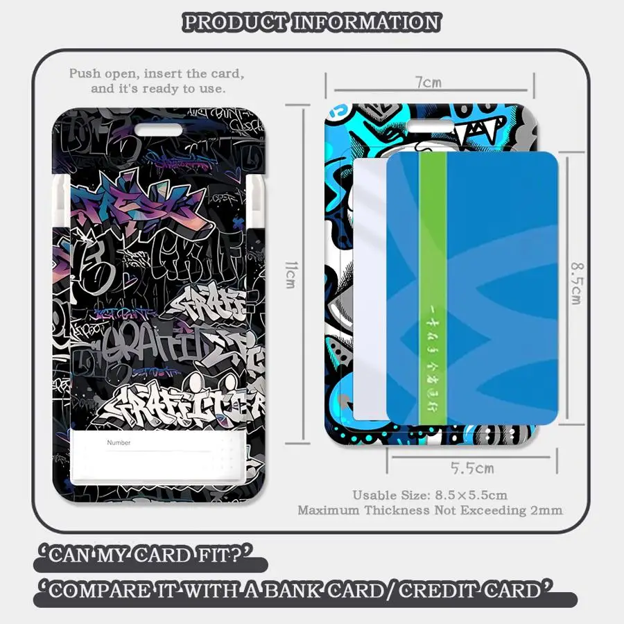 Colour Graffiti Pattern 1Pc Card Holder Retractable Credit Card Holders Holders Child Bus with lanyard Badge Bank ID Cover Case