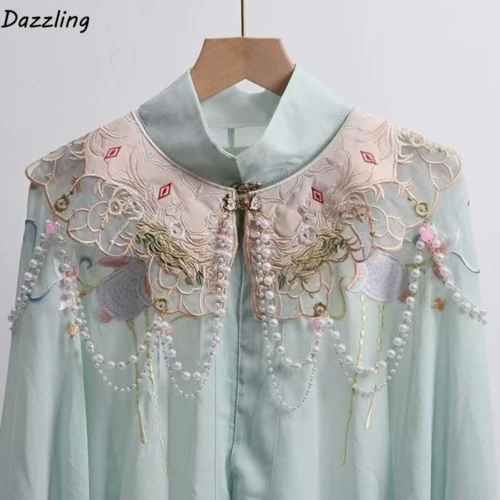 

Chinese Style Hanfu Collar Embroidery Design Pearl Horse-face Skirt Yunjian Collar Floral Pattern Cloud Shoulder