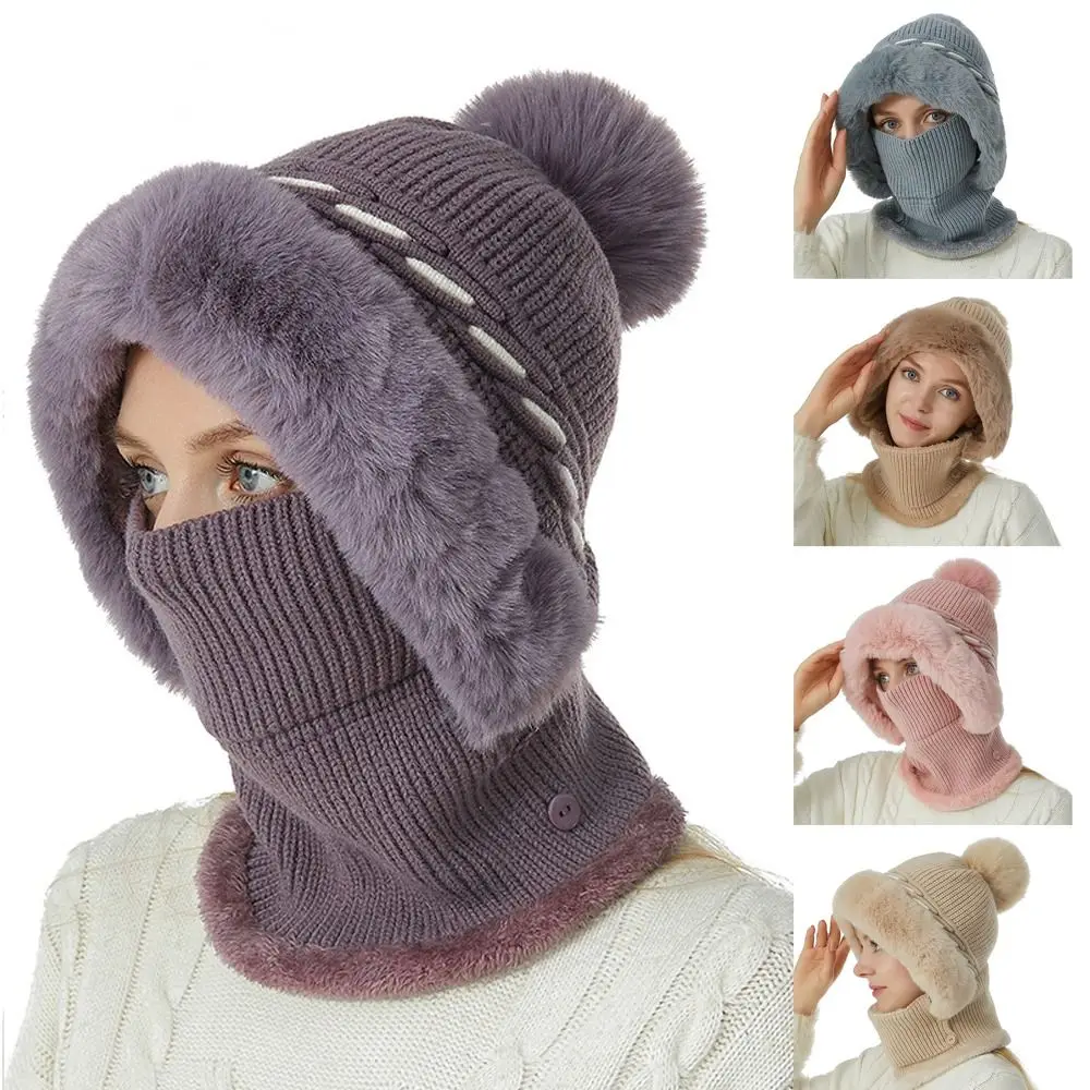 

Warmer Knitted Hat Casual Winter Plush Ears Protection Cap Multipurpose Beanie Cap Outdoor