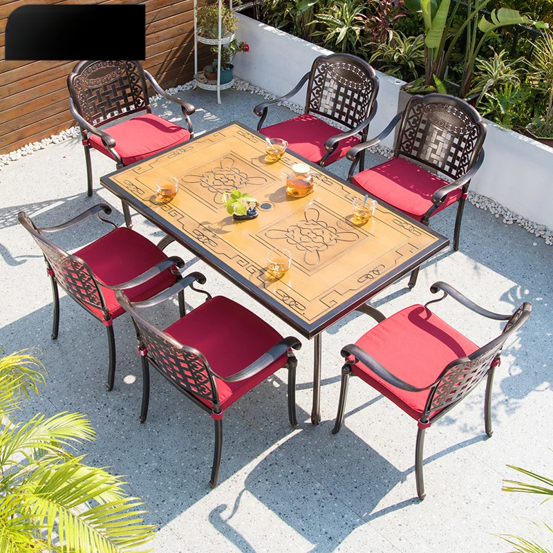 Outdoor Cast Aluminum Tile Table Garden Terrace Wrought Iron Balcony Occasional Table and Chair