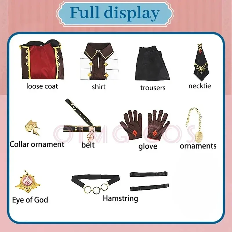 

CyGenshin Impact Diluc Cosplay Costume Uniform Anime Halloween Costumes Game Red Dead of Night Skin New Skin