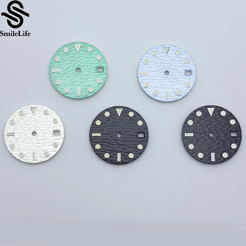 

SmileLife 28.5mm Watch Dial Sea Wave Pattern Surface Green Luminous with Date Faces Watch Replace Accessories for NH35/36/4R/7S