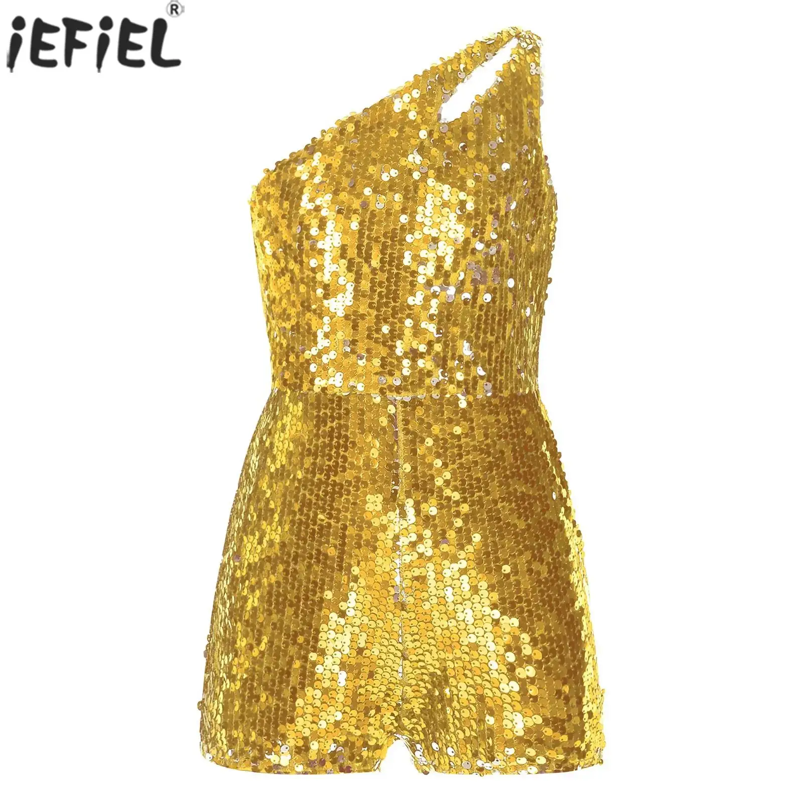 Kid Girls Shiny Sequin Bodysuit Jazz Cha-Cha Dance Jumpsuit Sleeveless Short Rompers for Birthday Wedding Party Prom Performance